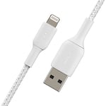 Belkin Örgülü Lightning Kablosu (iPhone, iPad, AirPods için Boost Charge Lightning/USB Kablosu) MFi Sertifikalı iPhone Şarj Cihazı, Örgülü Lightning Kablosu (2m, Beyaz) - Seçenekler: 1 metre, 2 metre