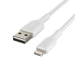 Belkin Örgülü Lightning Kablosu (iPhone, iPad, AirPods için Boost Charge Lightning/USB Kablosu) MFi Sertifikalı iPhone Şarj Cihazı, Örgülü Lightning Kablosu (2m, Beyaz) - Seçenekler: 1 metre, 2 metre