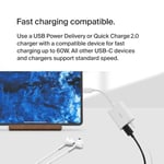Belkin RockStar™ 3,5 mm Ses + USB-C® Şarj Adaptörü, USB-C 60W Güç Dağıtımlı Kulaklık Adaptörü iPhone 15, iPad Pro, Galaxy, Note, Google Pixel, LG, Sony Xperia ve Daha Fazlası İçin Hızlı Şarj - Beyaz