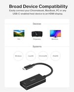 Belkin USB-C - HDMI 2.1 adaptörü, 11 cm kablo, 60 Hz'de 8K, 120 Hz'de 4K, HDR, HBR3, DSC, HDCP 2.2, 