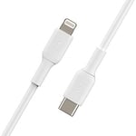 Belkin USB-C'den Lightning Kablosuna (iPhone 14 ve önceki modeller için; MFi sertifikalı Boost Charge USB-C kablosu; Beyaz, 2 m)