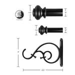 Beme 36-72 inç Urn Çift Çubuk Seti Antik Siyah - Seçenekler: 36-72-Inch, 72-144-Inch, Düz, Çubuk