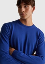 Benetton Erkek Çivit Mavi%100 Merino Bisiklet Yaka Kazak