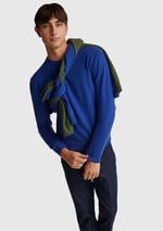 Benetton Erkek Çivit Mavi%100 Merino Bisiklet Yaka Kazak