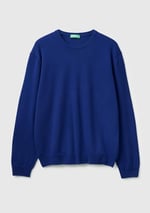 Benetton Erkek Çivit Mavi%100 Merino Bisiklet Yaka Kazak