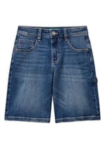 Benetton Erkek Çocuk Açık Denim Taş Yıkama Straight Fit Denim Bermuda Şort