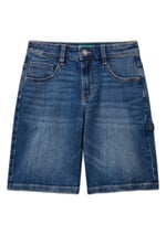 Benetton Erkek Çocuk Açık Denim Taş Yıkama Straight Fit Denim Bermuda Şort