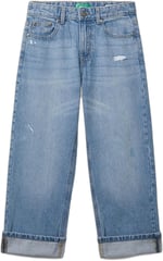 Benetton Erkek Çocuk Açık Denim Yırtıklı Eskitilmiş Efektli Straight Fit Denim Pantolon