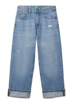 Benetton Erkek Çocuk Açık Denim Yırtıklı Eskitilmiş Efektli Straight Fit Denim Pantolon