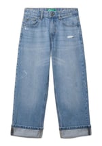 Benetton Erkek Çocuk Açık Denim Yırtıklı Eskitilmiş Efektli Straight Fit Denim Pantolon