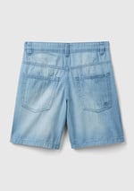 Benetton Erkek Çocuk Açık Mavi Logo İşlemeli 5 Cepli Kemer Delikli Denim Bermuda Şort