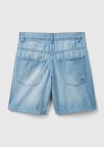 Benetton Erkek Çocuk Açık Mavi Logo İşlemeli 5 Cepli Kemer Delikli Denim Bermuda Şort
