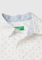 Benetton Erkek Çocuk Beyaz Göğsü Cep Detaylı Mikro Desenli Uzun Kollu Poplin Gömlek