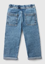 Benetton Erkek Çocuk Denim Beli Lastikli Büzgü İpli Kıvrık Paça Denim Pantolon