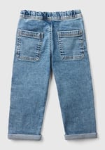Benetton Erkek Çocuk Denim Beli Lastikli Büzgü İpli Kıvrık Paça Denim Pantolon