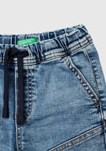 Benetton Erkek Çocuk Denim Beli Lastikli Büzgü İpli Kıvrık Paça Denim Pantolon