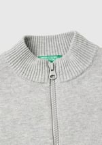 Benetton Erkek Çocuk Gri Melanj Etek Ucu Logo Detaylı Fermuarlı Dik Yaka Hırka