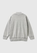 Benetton Erkek Çocuk Gri Melanj Etek Ucu Logo Detaylı Fermuarlı Dik Yaka Hırka