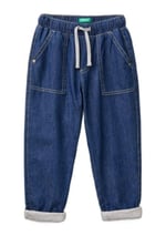 Benetton Erkek Çocuk Koyu Denim Arka Cebi Logo Detaylı Büzgü İpli Kıvrık Paça Denim Pantolon