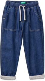 Benetton Erkek Çocuk Koyu Denim Arka Cebi Logo Detaylı Büzgü İpli Kıvrık Paça Denim Pantolon