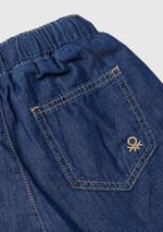 Benetton Erkek Çocuk Koyu Denim Arka Cebi Logo Detaylı Büzgü İpli Kıvrık Paça Denim Pantolon