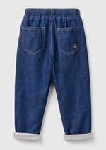 Benetton Erkek Çocuk Koyu Denim Arka Cebi Logo Detaylı Büzgü İpli Kıvrık Paça Denim Pantolon
