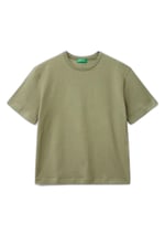 Benetton Erkek Çocuk Krem Logo Baskı Detaylı Oversize T-Shirt