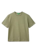 Benetton Erkek Çocuk Krem Logo Baskı Detaylı Oversize T-Shirt