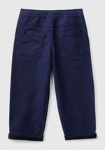Benetton Erkek Çocuk Lacivert Arka Cebi Logolu Beli Büzgü İpli Kıvrık Paça Pantolon