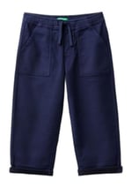 Benetton Erkek Çocuk Lacivert Arka Cebi Logolu Beli Büzgü İpli Kıvrık Paça Pantolon
