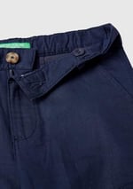 Benetton Erkek Çocuk Lacivert Keten Karışımlı Kemer Delikli Rahat Kesim Pantolon
