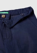 Benetton Erkek Çocuk Lacivert Keten Karışımlı Kemer Delikli Rahat Kesim Pantolon