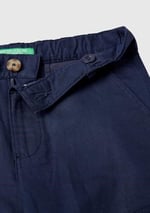 Benetton Erkek Çocuk Lacivert Keten Karışımlı Kemer Delikli Rahat Kesim Pantolon