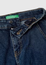 Benetton Erkek Çocuk Lacivert Yama Cepli Kemer Delikli Slim Fit Denim Kargo Pantolon