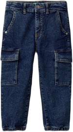 Benetton Erkek Çocuk Lacivert Yama Cepli Kemer Delikli Slim Fit Denim Kargo Pantolon