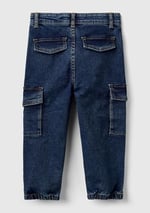 Benetton Erkek Çocuk Lacivert Yama Cepli Kemer Delikli Slim Fit Denim Kargo Pantolon