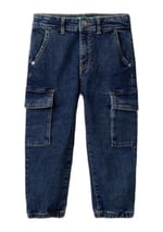 Benetton Erkek Çocuk Lacivert Yama Cepli Kemer Delikli Slim Fit Denim Kargo Pantolon