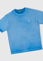 Benetton Erkek Çocuk Saks Mavi Soluk Efektli Logo İşlemeli Oversize T-Shirt