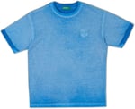 Benetton Erkek Çocuk Saks Mavi Soluk Efektli Logo İşlemeli Oversize T-Shirt