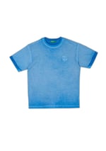 Benetton Erkek Çocuk Saks Mavi Soluk Efektli Logo İşlemeli Oversize T-Shirt