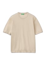Benetton Erkek Taş%100 Pamuk Ribanalı Kontrast Detaylı Triko T-Shirt