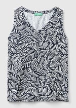 Benetton Kadın Kırmızı%100 Pamuk Tamamı Desenli Yırtmaçlı Geniş V Yaka Atlet