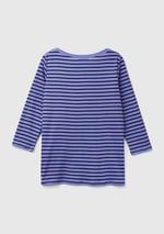 Benetton Kadın Mavi%100 Pamuk Sol Altı Logolu Uzun Kollu Kayık Yaka T-Shirt