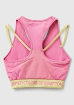 Benetton Kadın Pembe Desenli Beli Logo Bantlı Askı Detaylı Crop Atlet