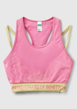 Benetton Kadın Pembe Desenli Beli Logo Bantlı Askı Detaylı Crop Atlet