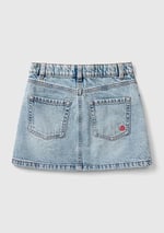 Benetton Kız Çocuk Açık Denim Arka Cebi Logo İşlemeli Cep Detaylı Denim Etek