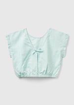 Benetton Kız Çocuk Açık Mavi Keten Karışımlı Bluz