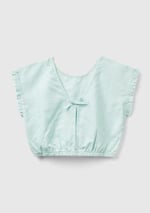 Benetton Kız Çocuk Açık Mavi Keten Karışımlı Bluz