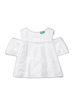 Benetton Kız Çocuk Beyaz Omzu Açık Lastik Detaylı Bisiklet Yaka Bluz
