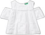 Benetton Kız Çocuk Beyaz Omzu Açık Lastik Detaylı Bisiklet Yaka Bluz